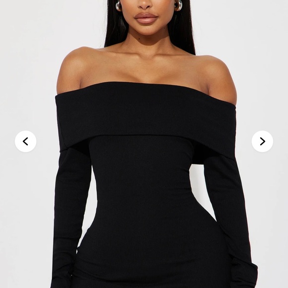 Fashion Nova Jenna Ribbed Elegant Off Shoulder Midi Dress-Black Dress size Large - Picture 2 of 8